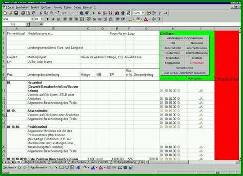 leistungsverzeichnis bau excel vorlage kostenlos